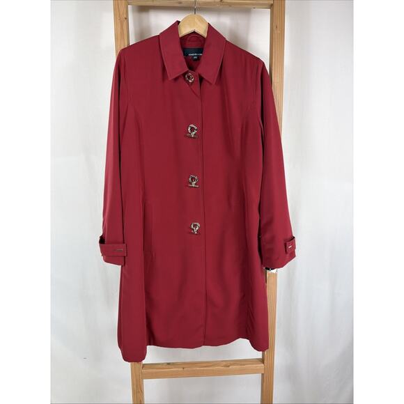 Jones New York Jackets & Blazers - Vintage Y2K NWT Jones New York Red Long Trench Jacket #1333 Size LARGE
